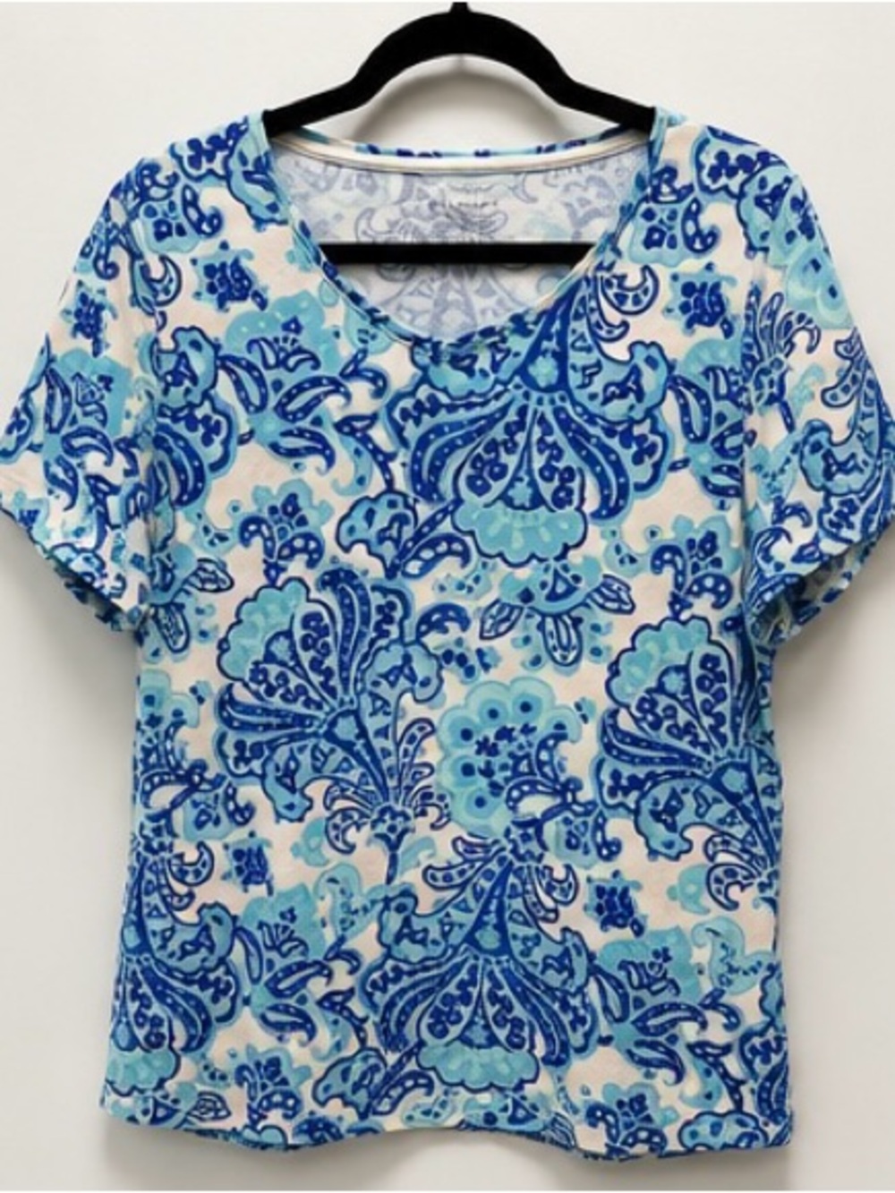 Talbots The Talbots Tee Blue Aqua Paisley Print Cotton Blend XL